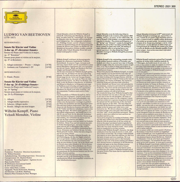 Beethoven*, Wilhelm Kempff • Yehudi Menuhin : »Kreutzer-Sonate« / »Frühlingssonate« (LP, Comp)