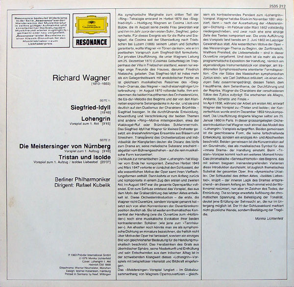 Richard Wagner / Berlin Philharmonic Orchestra*, Rafael Kubelik : Vorspiele: Lohengrin / Meistersinger / Tristan Und Isolde / Siegfried-Idyll / Liebestod (LP, RE)