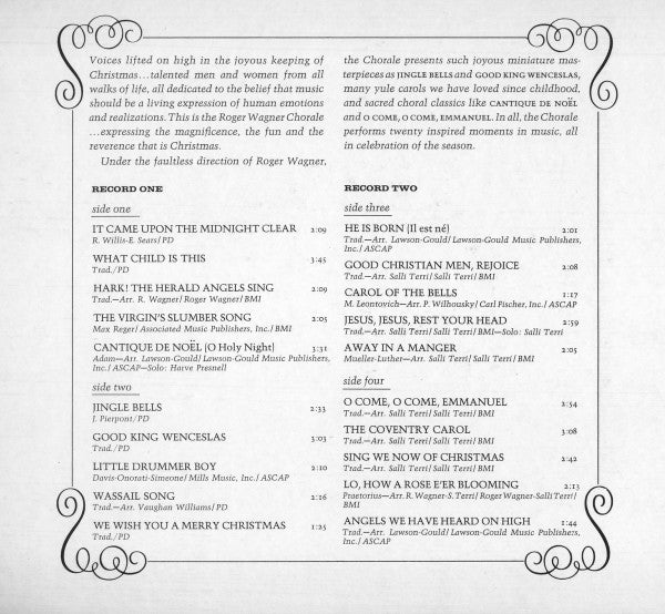 Roger Wagner Chorale* : Great Choral Music Of Christmas (2xLP)