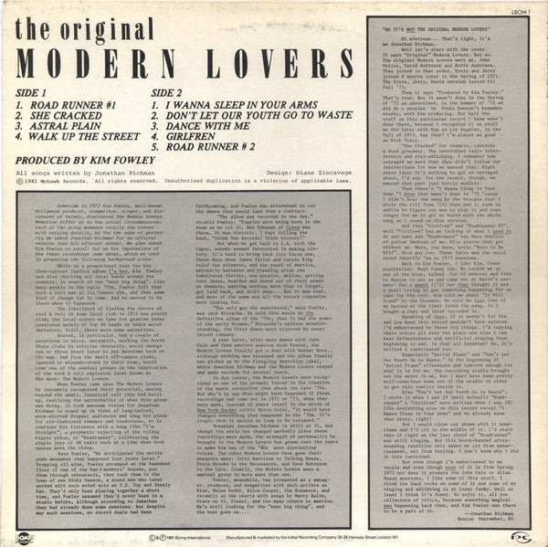 The Modern Lovers : The Original Modern Lovers (LP, Album)