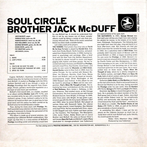 Brother Jack McDuff : Soul Circle (LP, Album, Blu)