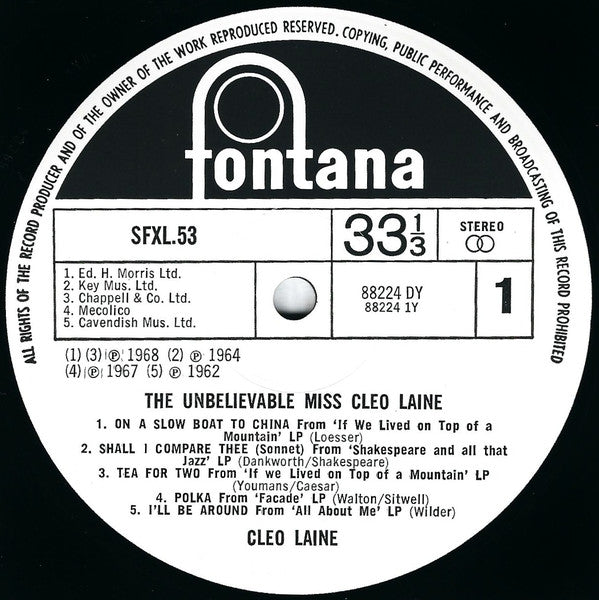 Cleo Laine : The Unbelievable (LP, Comp, Smplr)