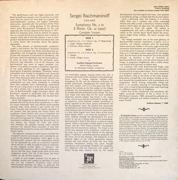 Sergei Rachmaninoff* : Scottish National Orchestra*, Sir Alexander Gibson* : Symphony No. 2 In E Minor, Op. 27 (Complete Version) (LP, RE)