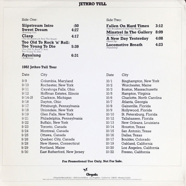 Jethro Tull : Promotion Manual (1982 Tour Sampler) (LP, Comp, Promo, Smplr)