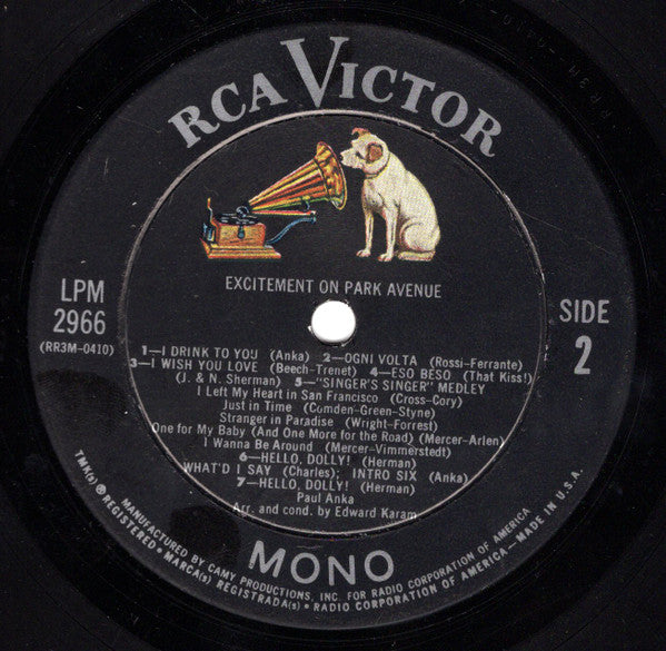 Paul Anka : Excitement On Park Avenue - Live At The Waldorf-Astoria (LP, Mono)