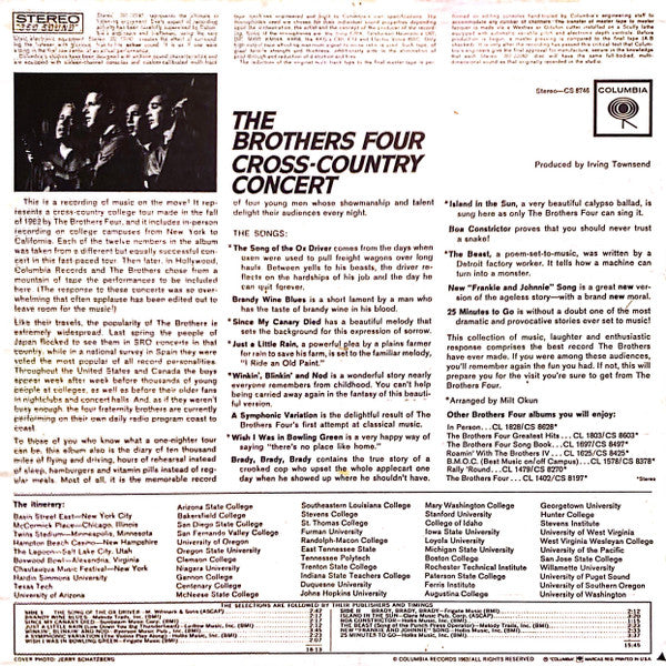 The Brothers Four : Cross-Country Concert (LP)