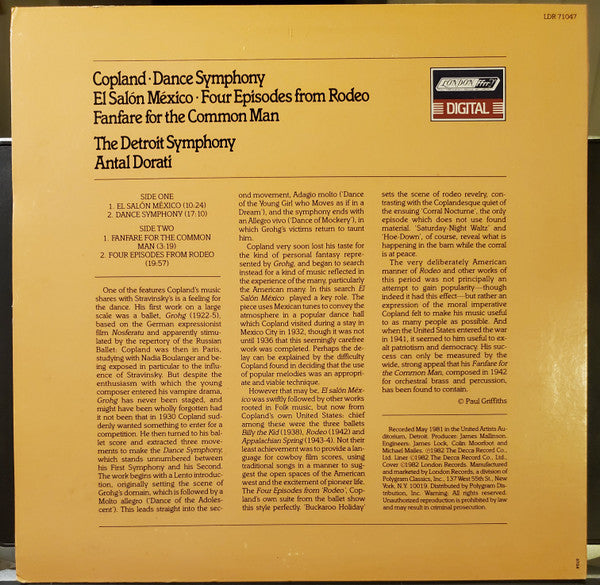 Copland*, The Detroit Symphony*, Antal Dorati : Dance Symphony / El Salón México / Four Episodes From Rodeo / Fanfare For The Common Man (LP)