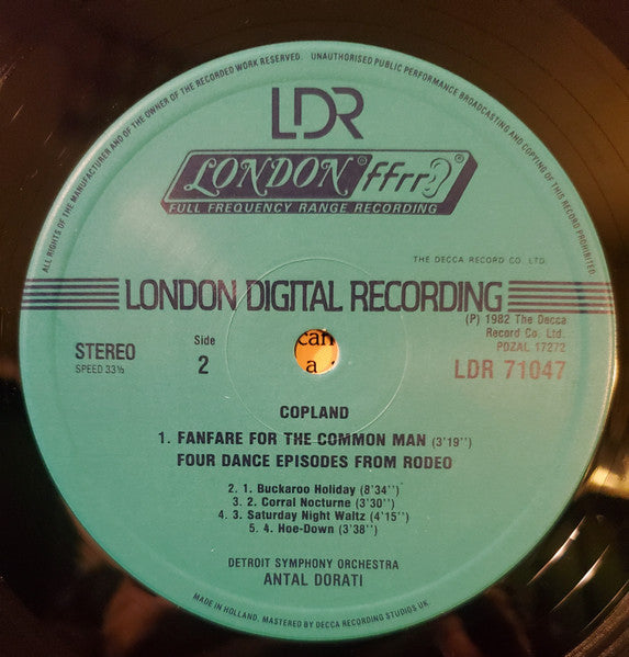 Copland*, The Detroit Symphony*, Antal Dorati : Dance Symphony / El Salón México / Four Episodes From Rodeo / Fanfare For The Common Man (LP)