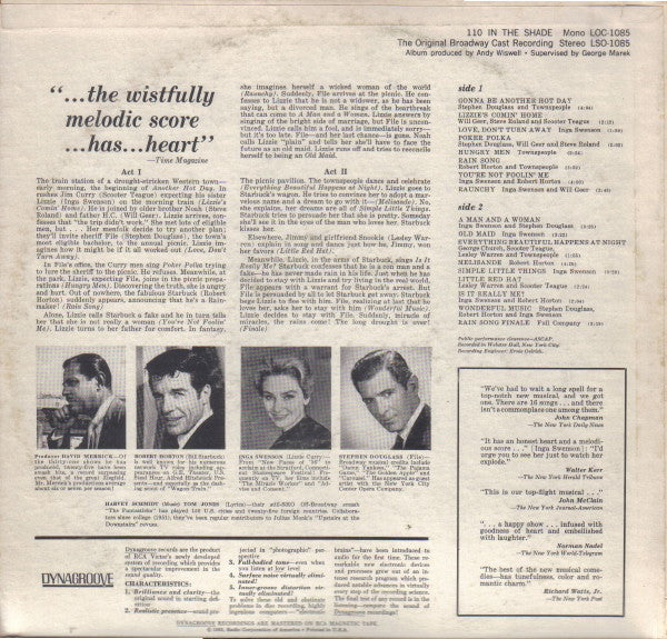 The Original Broadway Cast*, Robert Horton (5), Inga Swenson And Stephen Douglass : 110 In The Shade - The Original Broadway Cast (LP)