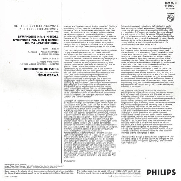 Tschaikowsky*, Orchestre De Paris, Seiji Ozawa : Symphonie Nr. 6 «Pathétique» (LP, RE)