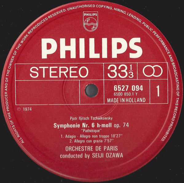 Tschaikowsky*, Orchestre De Paris, Seiji Ozawa : Symphonie Nr. 6 «Pathétique» (LP, RE)