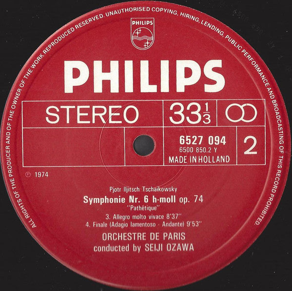 Tschaikowsky*, Orchestre De Paris, Seiji Ozawa : Symphonie Nr. 6 «Pathétique» (LP, RE)