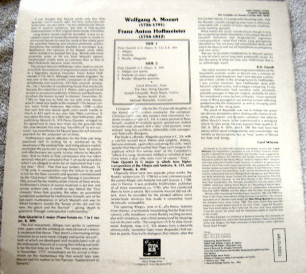 The Muir String Quartet, Carol Wincenc : Mozart / Hoffmeister - Two Flute Quartets - First Recording (LP)