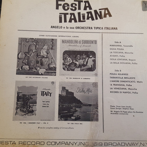 Angelo E La Sua Orchestra Tipica Italiana* : Festa Italiana (LP, Mono)