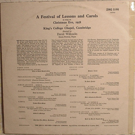 David Willcocks : A Festival Of Lessons And Carols (LP, RE)