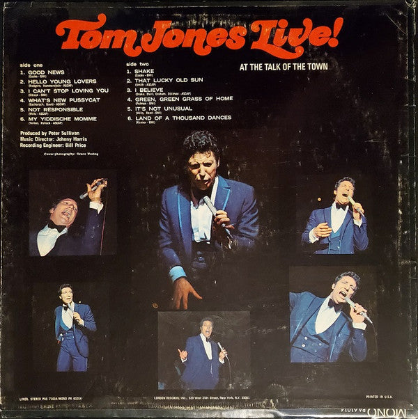 Tom Jones : Tom Jones Live! At The Talk Of The Town (LP, Album)