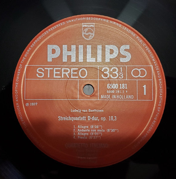 Beethoven*, Quartetto Italiano : String Quartets Op. 18 Nos. 1 And 3 (LP)