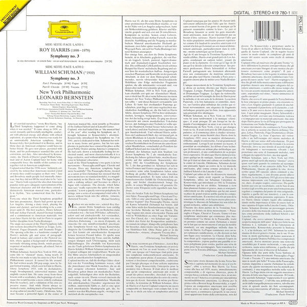 Roy Harris / William Schuman - New York Philharmonic • Leonard Bernstein : Symphony No. 3 / Symphony No. 3 (LP)