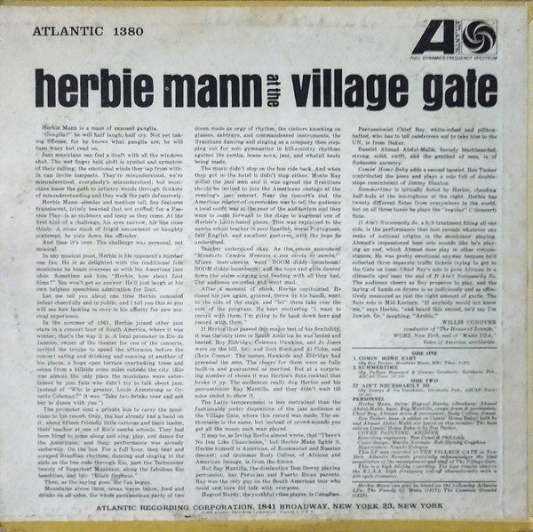 Herbie Mann : Herbie Mann At The Village Gate (LP, Album, Mono, MGM)