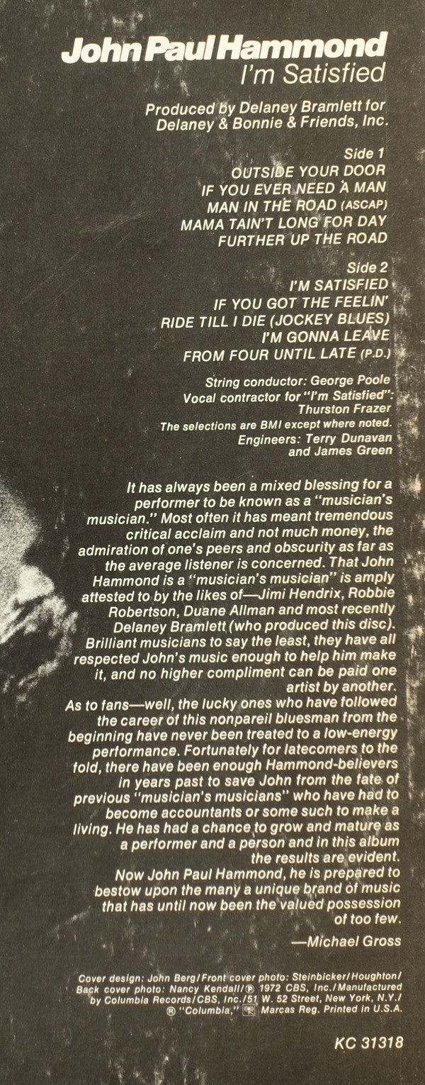John Paul Hammond : I'm Satisfied (LP, Album)