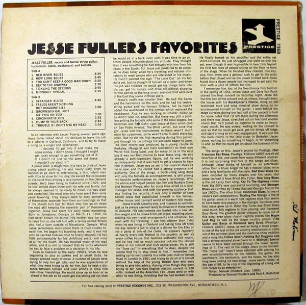 Jesse Fuller : Jesse Fuller's Favorites (LP, Album, Mono)