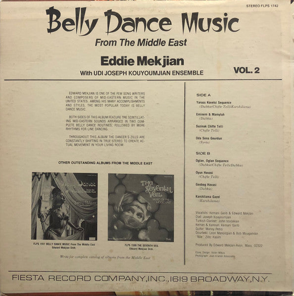 Eddie Mekjian And Ensemble With Udi Joseph Kouyoumjian Ensemble* : Belly Dance Music - From The Middle East, Vol. 2 (LP, Album)