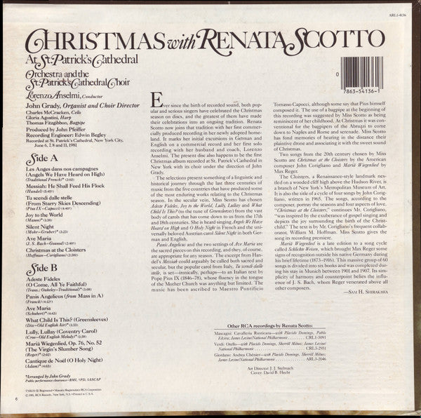 Renata Scotto : Christmas With Renata Scotto At St. Patrick's Cathedral (LP, Album)