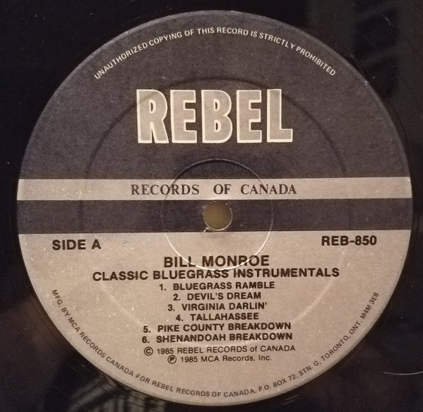 Bill Monroe : Classic Bluegrass Instrumentals (LP, Comp)