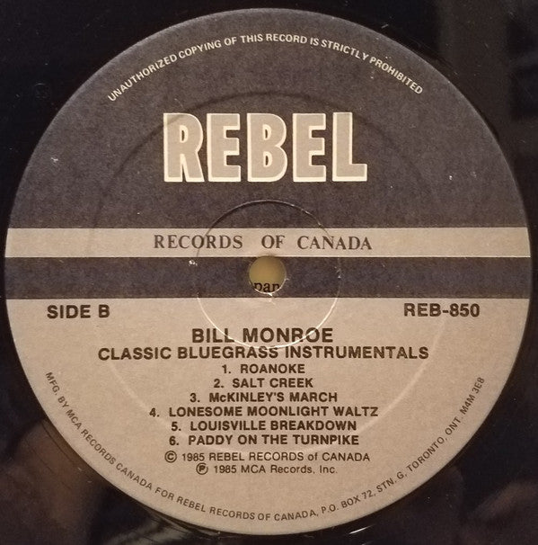 Bill Monroe : Classic Bluegrass Instrumentals (LP, Comp)