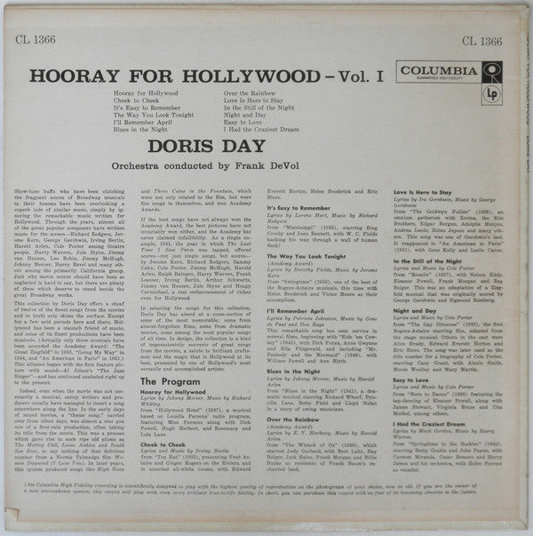 Doris Day : Hooray For Hollywood (LP, Album, Mono, Ter)