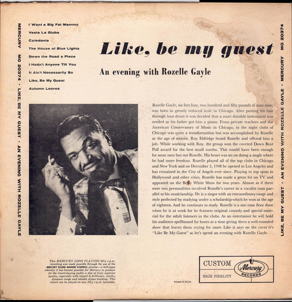 Rozelle Gayle : Like, Be My Guest. An Evening With Rozelle Gayle (LP, Mono)