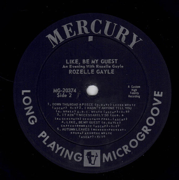 Rozelle Gayle : Like, Be My Guest. An Evening With Rozelle Gayle (LP, Mono)