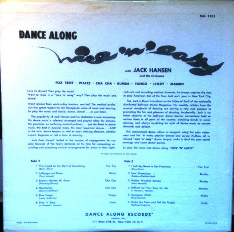Jack Hansen And His Orchestra : Dance Along Nice 'N Easy (LP)