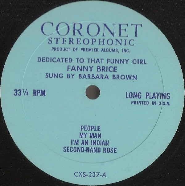 Barbara Brown (3) : Dedicated To That Wonderful Funny Girl... Fanny Brice - Radio's "Baby Snooks" (LP, Album)