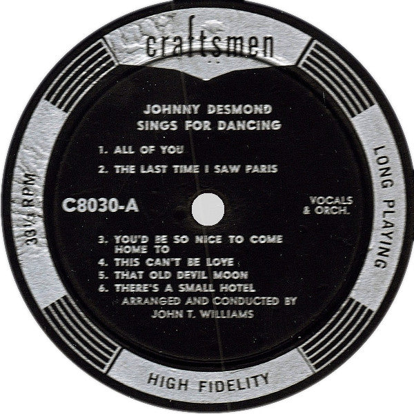Johnny Desmond : Sings For Dancing (LP, Mono)