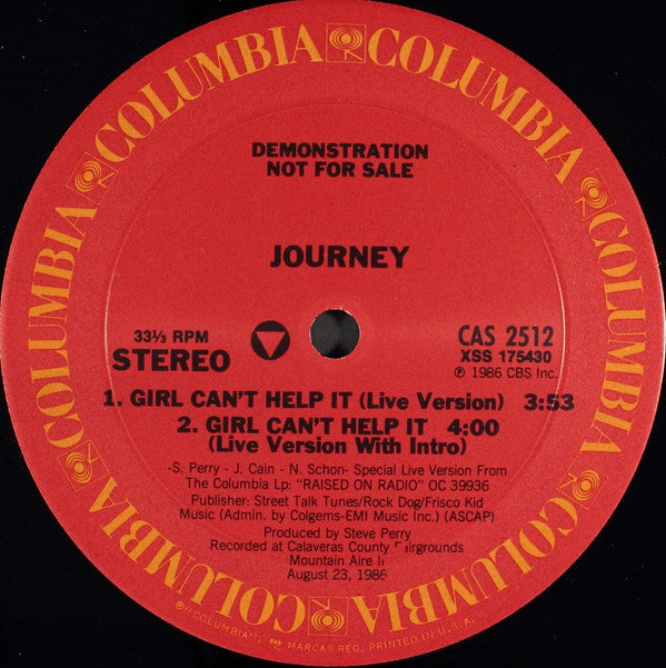Journey : Girl Can't Help It (12", Ltd, Promo)