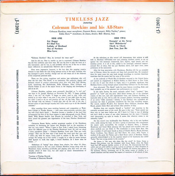 Coleman Hawkins And His All-Stars* : Timeless Jazz (LP, Album)