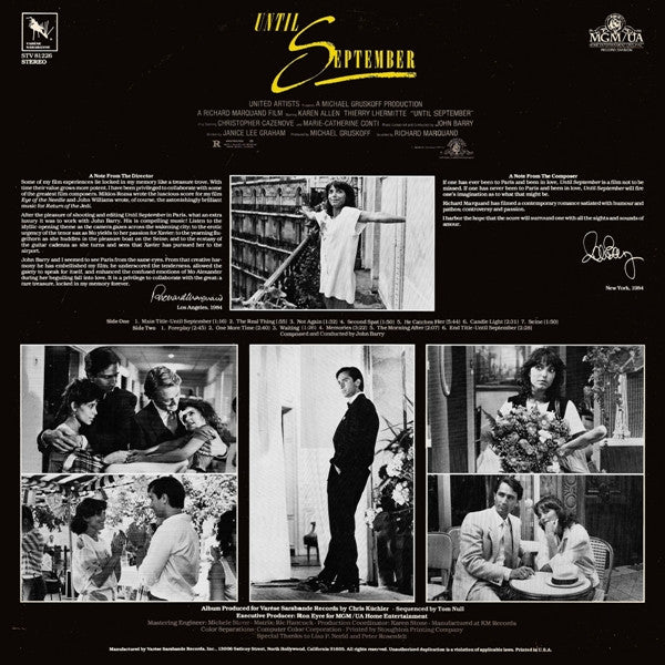 John Barry : Until September (Original Motion Picture Soundtrack) (LP, Album)