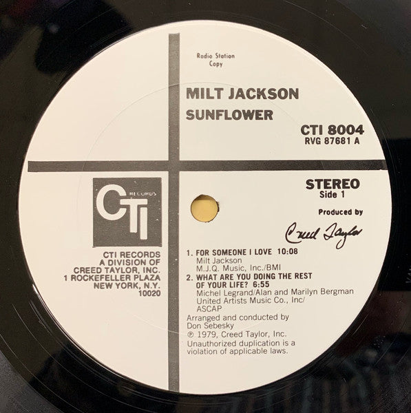 Milt Jackson : Sunflower (LP, Album, Promo, RE)