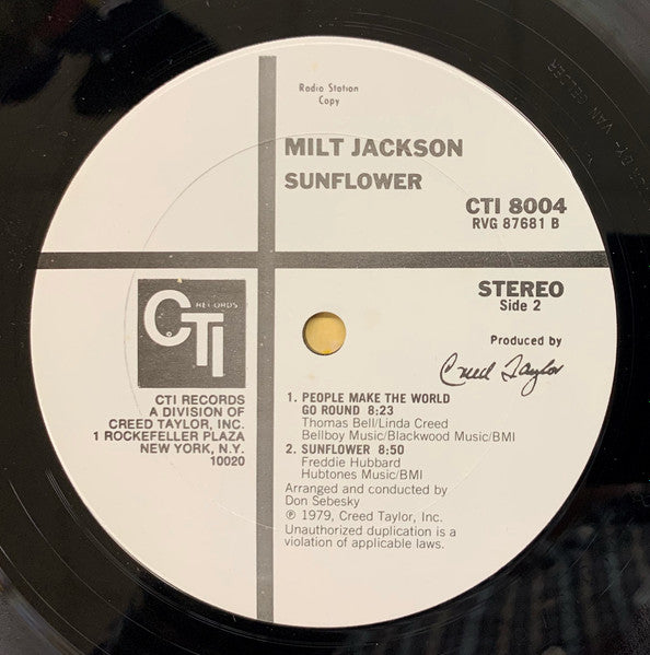 Milt Jackson : Sunflower (LP, Album, Promo, RE)