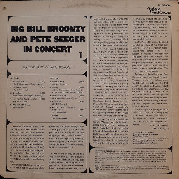 Big Bill Broonzy And Pete Seeger : Big Bill Broonzy And Pete Seeger In Concert I (LP, Album)