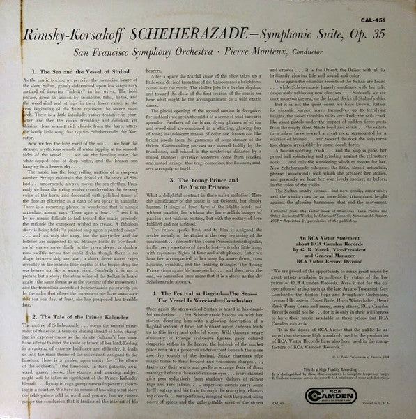 Rimsky-Korsakov* - Pierre Monteux, San Francisco Symphony Orchestra* : Scheherazade (LP, Album, Ind)