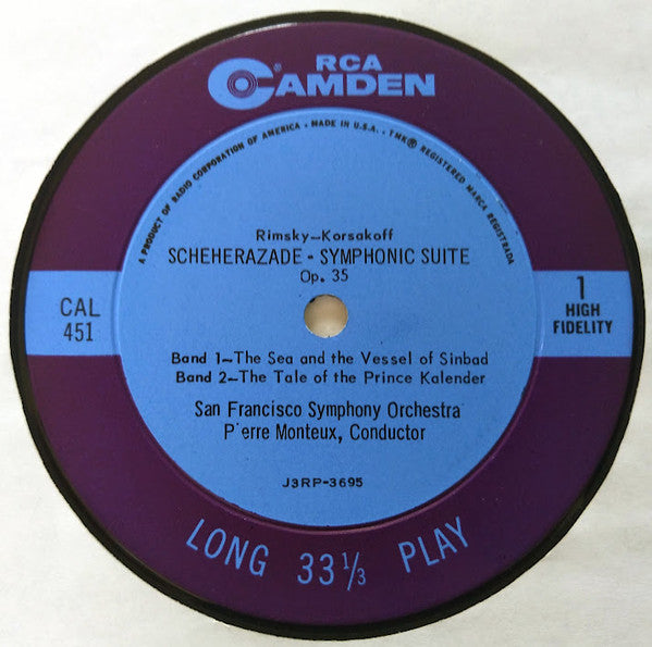 Rimsky-Korsakov* - Pierre Monteux, San Francisco Symphony Orchestra* : Scheherazade (LP, Album, Ind)