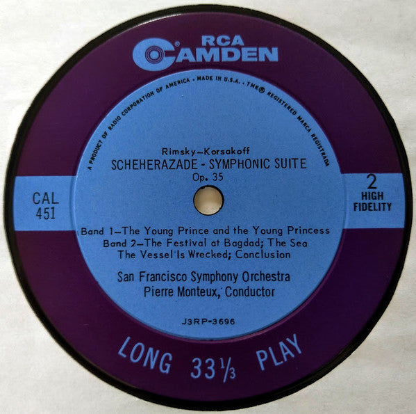 Rimsky-Korsakov* - Pierre Monteux, San Francisco Symphony Orchestra* : Scheherazade (LP, Album, Ind)