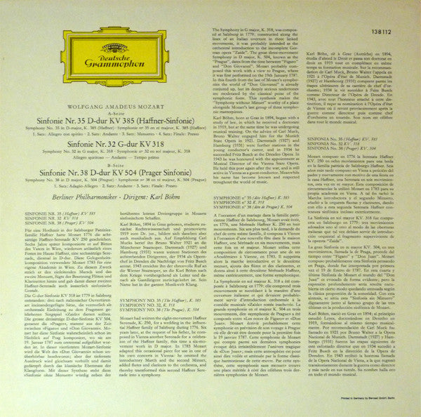 Mozart* · Karl Böhm · Berliner Philharmoniker : Symphonien Nr. 35 »Haffner« · Nr. 32 G-Dur (In G Major) · Nr. 38 »Prager« (LP)