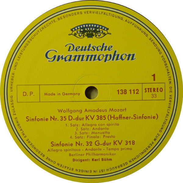 Mozart* · Karl Böhm · Berliner Philharmoniker : Symphonien Nr. 35 »Haffner« · Nr. 32 G-Dur (In G Major) · Nr. 38 »Prager« (LP)
