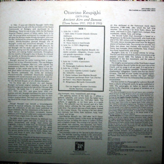 Ottorino Respighi /  The Los Angeles Chamber Orchestra, Neville Marriner* : Ancient Airs And Dances (Three Suites: 1917, 1923 & 1931) (LP, RE)