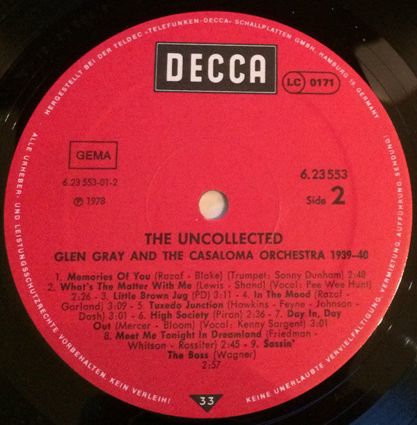 Glen Gray & The Casa Loma Orchestra : The Uncollected Glen Gray, 1939-1940 (LP, Album, Mono)