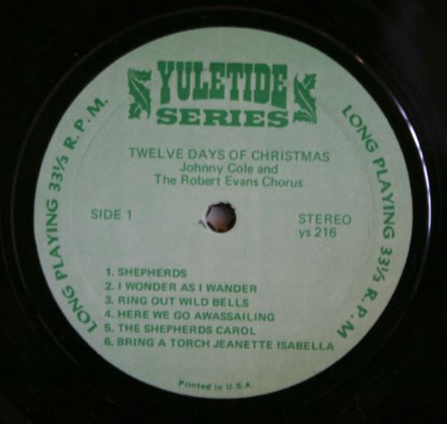 Johnny Cole And The Robert Evans Chorus : 12 Days Of Christmas (LP)