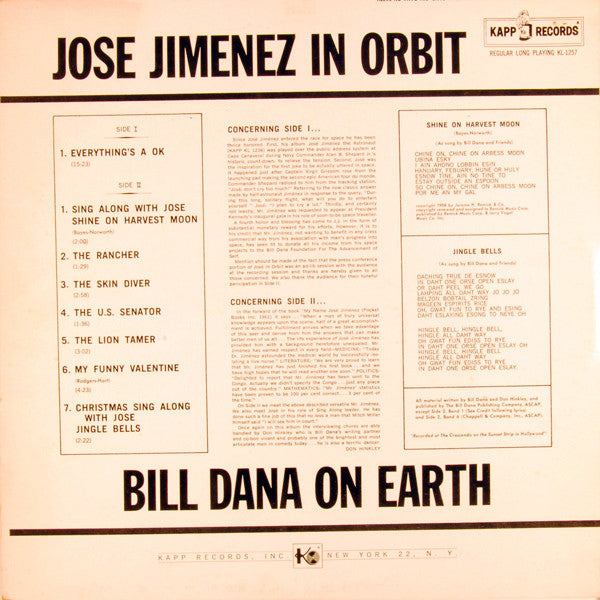 Jose Jimenez (3) : Jose Jimenez In Orbit - Bill Dana On Earth (LP, Mono, All)